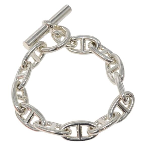 HERMES Chene Dunkle GM Bracelet Ag925 12 Links Silver Auth PP605M - Picture 1 of 5